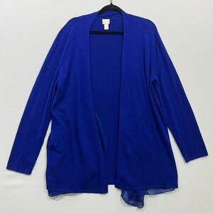 Chico's Cardigan Open Front Layered Chiffon Hem Cobalt Blue Women Size 3 (XL/16)